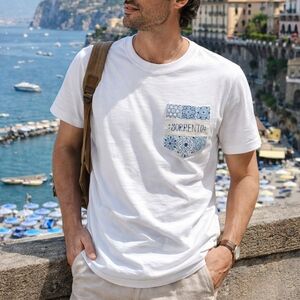 Sorrento Italy White Pocket T-Shirt L Coastal European Summer Travel Souvenir Cr